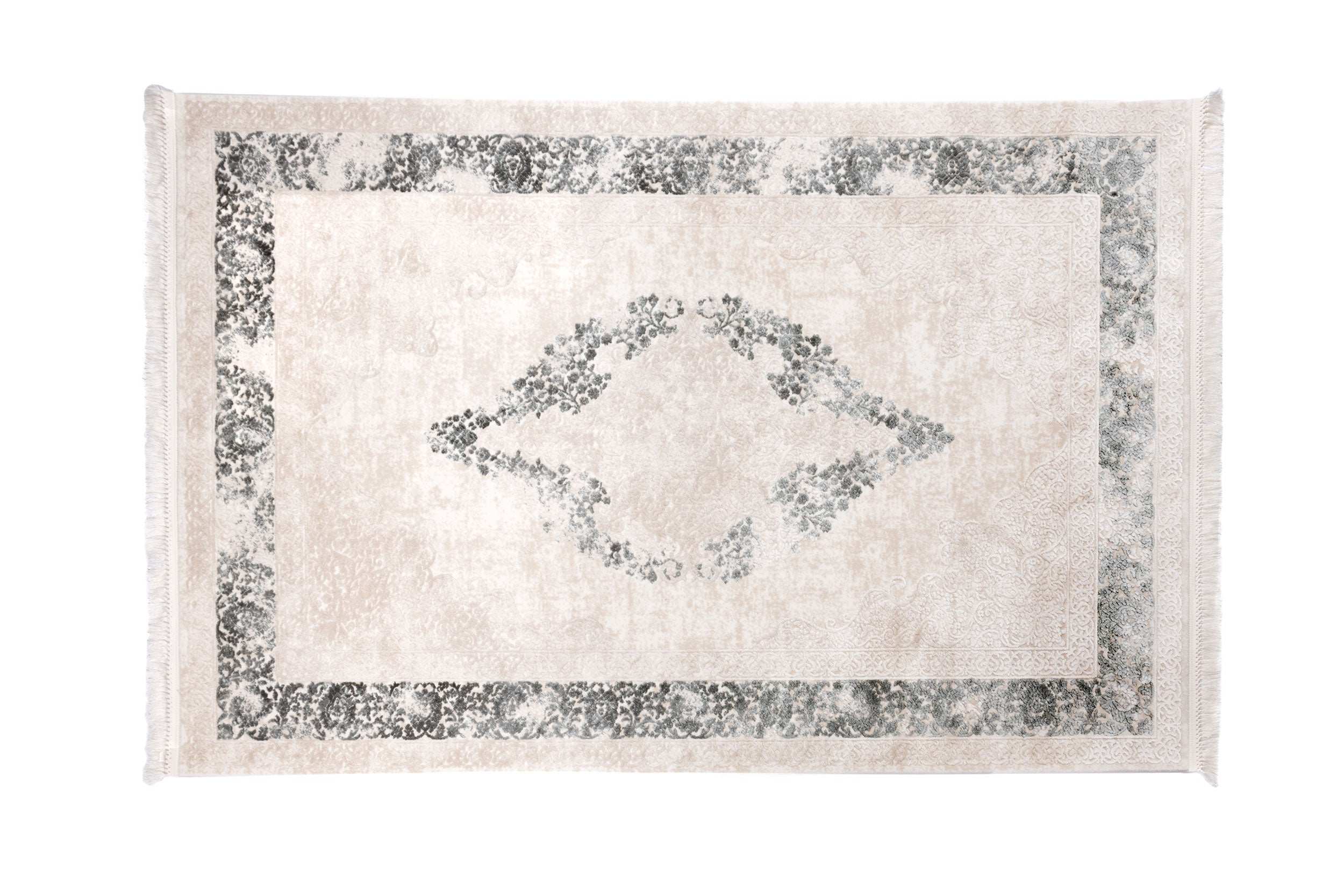 PREMIUM Classic Bedroom Carpet Grey/Cream Acrylic Rectangular - Aysil 1716A