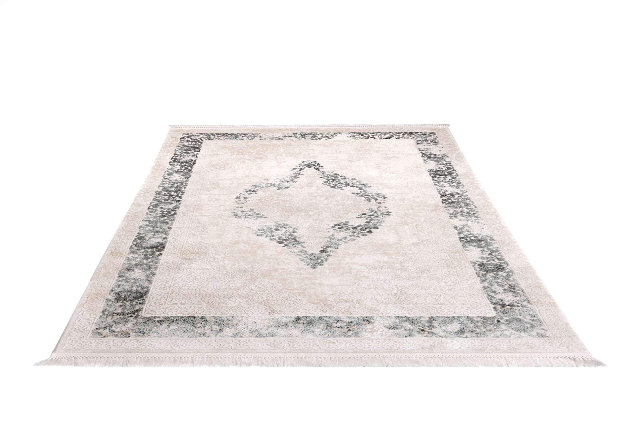 PREMIUM Classic Bedroom Carpet Grey/Cream Acrylic Rectangular - Aysil 1716A