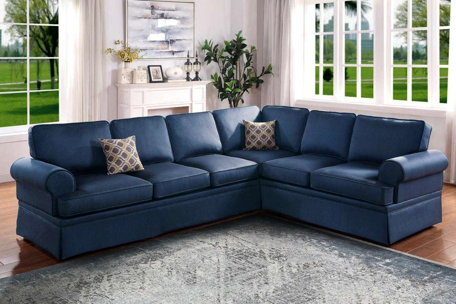 PREMIUM Minimalist Living Room Carpet Grey/Turquoise Acrylic/Bamboo Rectangular Adonis 1738D