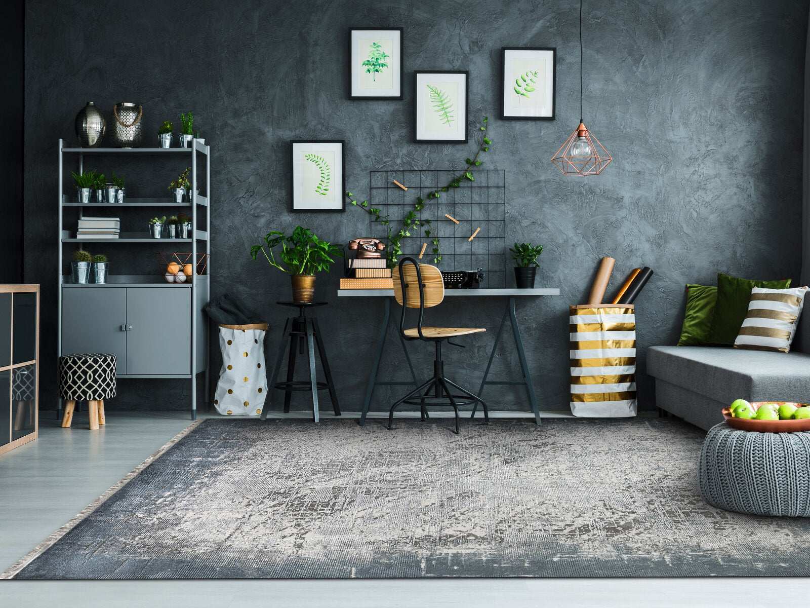 PREMIUM Minimalist Living Room Carpet Grey/Turquoise Acrylic/Bamboo Rectangular Adonis 1738D