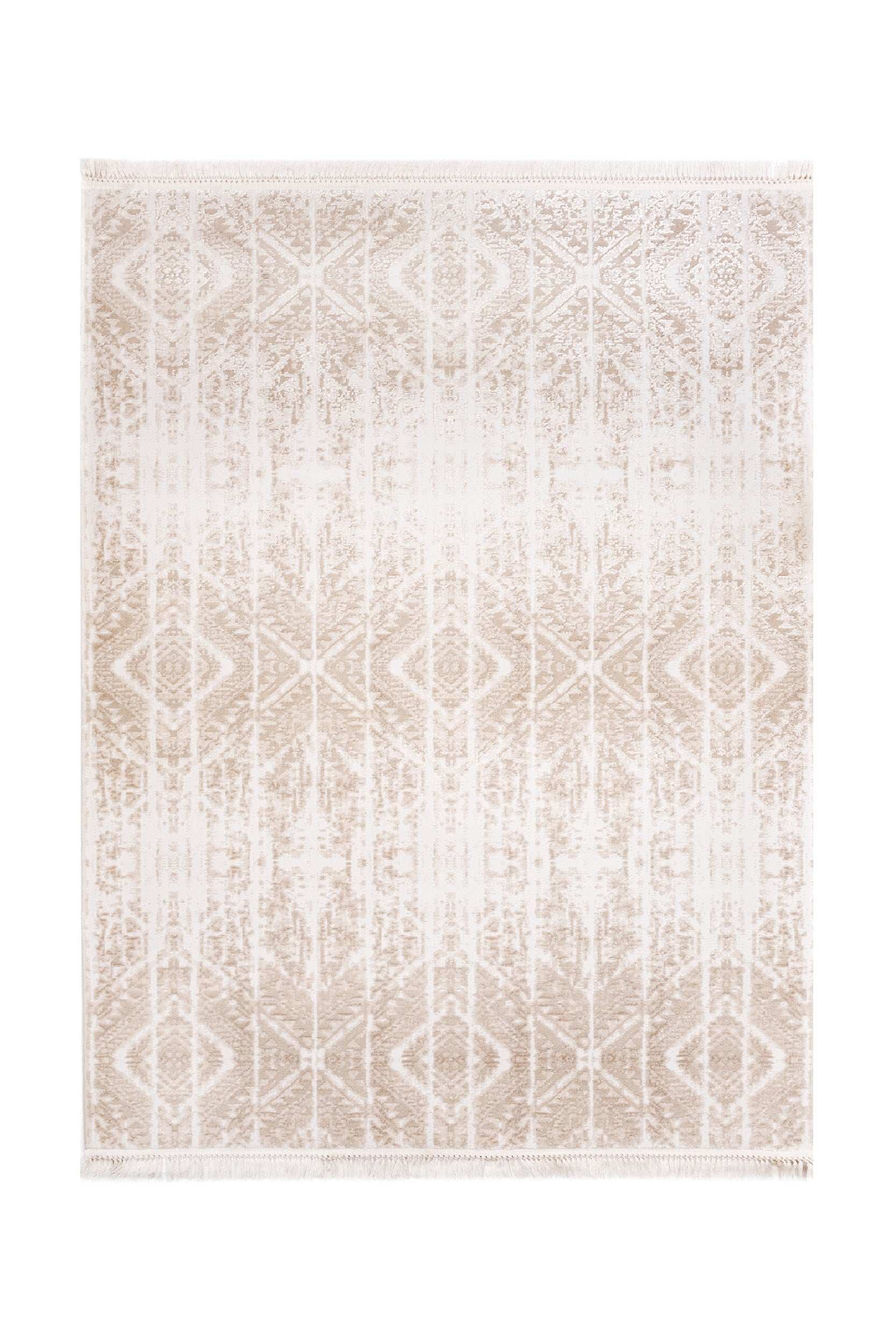PREMIUM Modern/Geometric Bedroom Carpet Cream/White Acrylic - Aysil 1880A