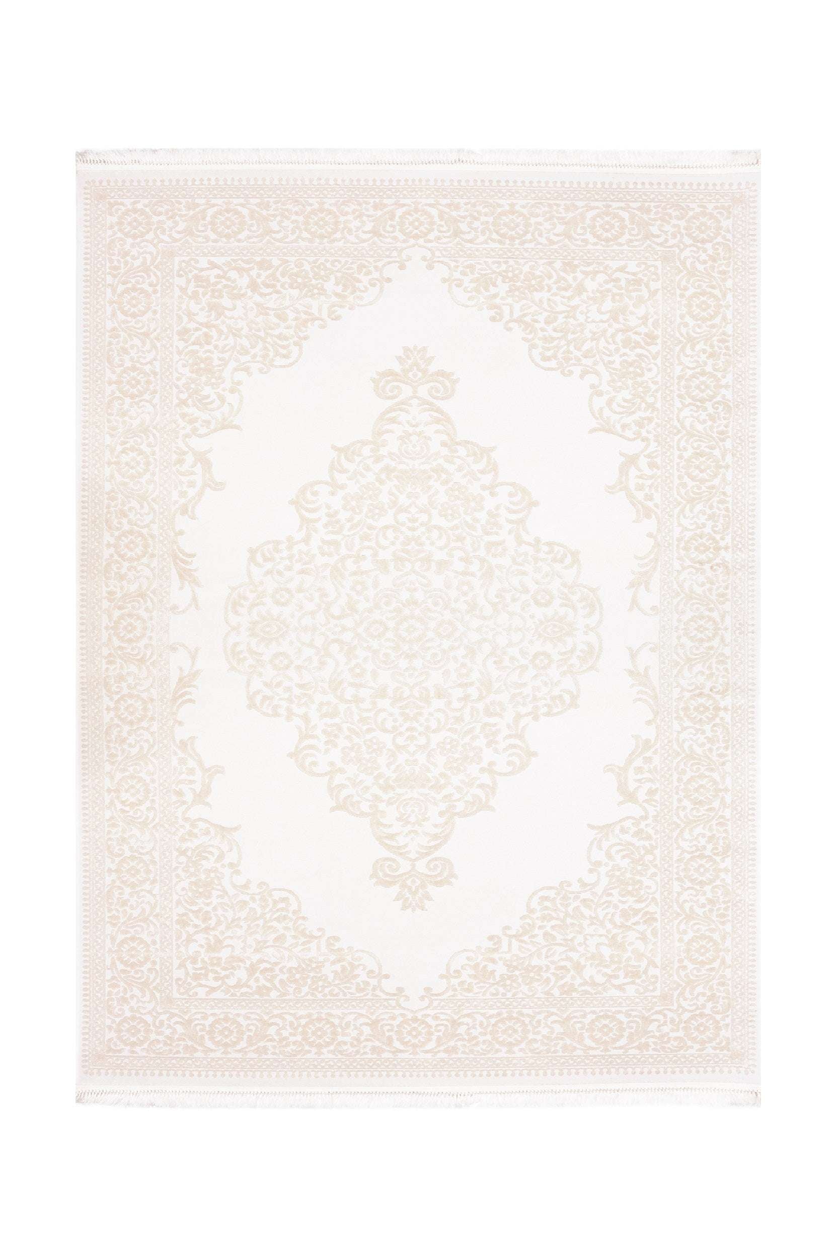 PREMIUM Modern Living Cream/White Acrylic Rectangular Carpet - Aysil 1897B