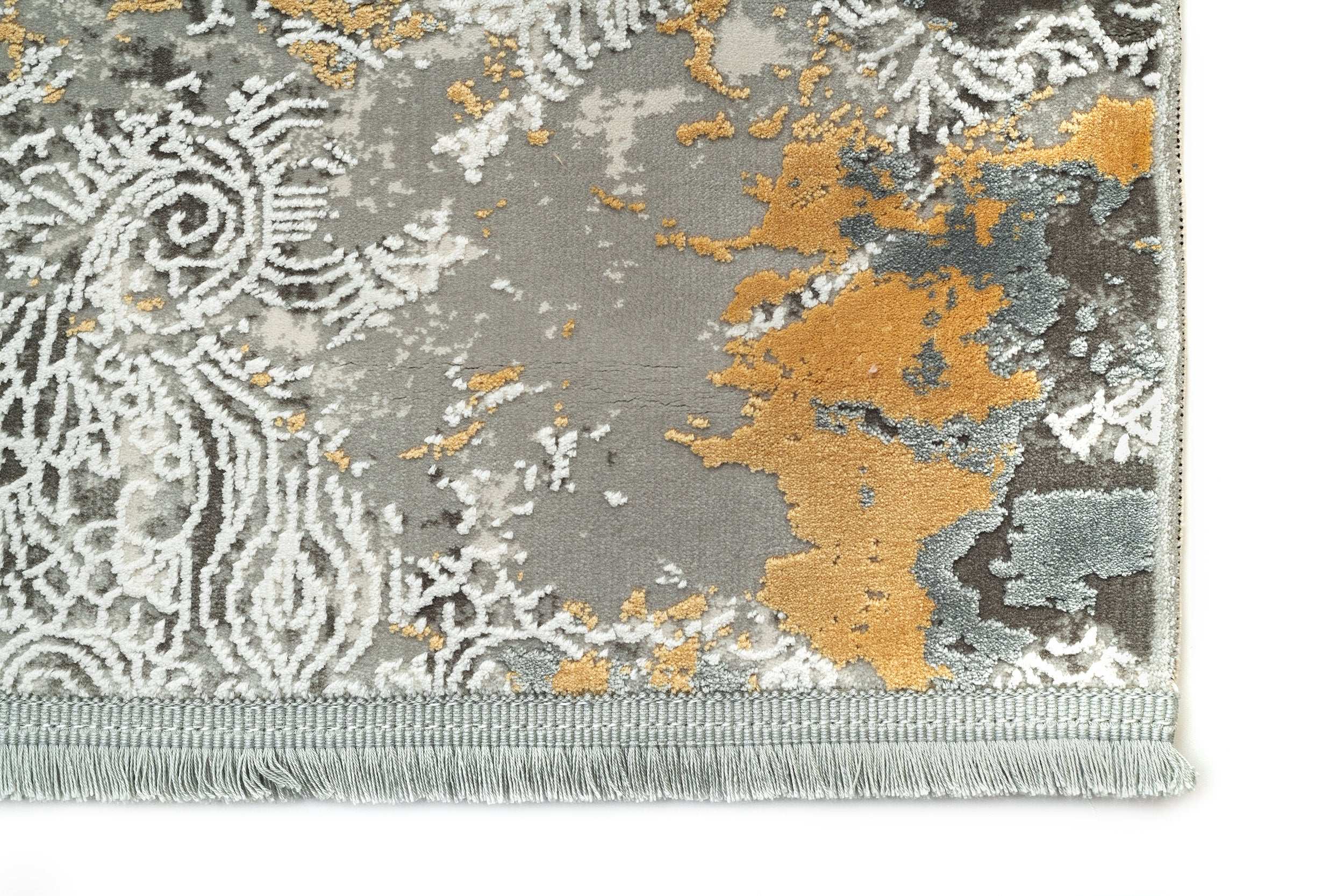 PREMIUM Floral Bedroom Rug Grey/Yellow Acrylic/Bamboo Rectangular Adonis 1911D