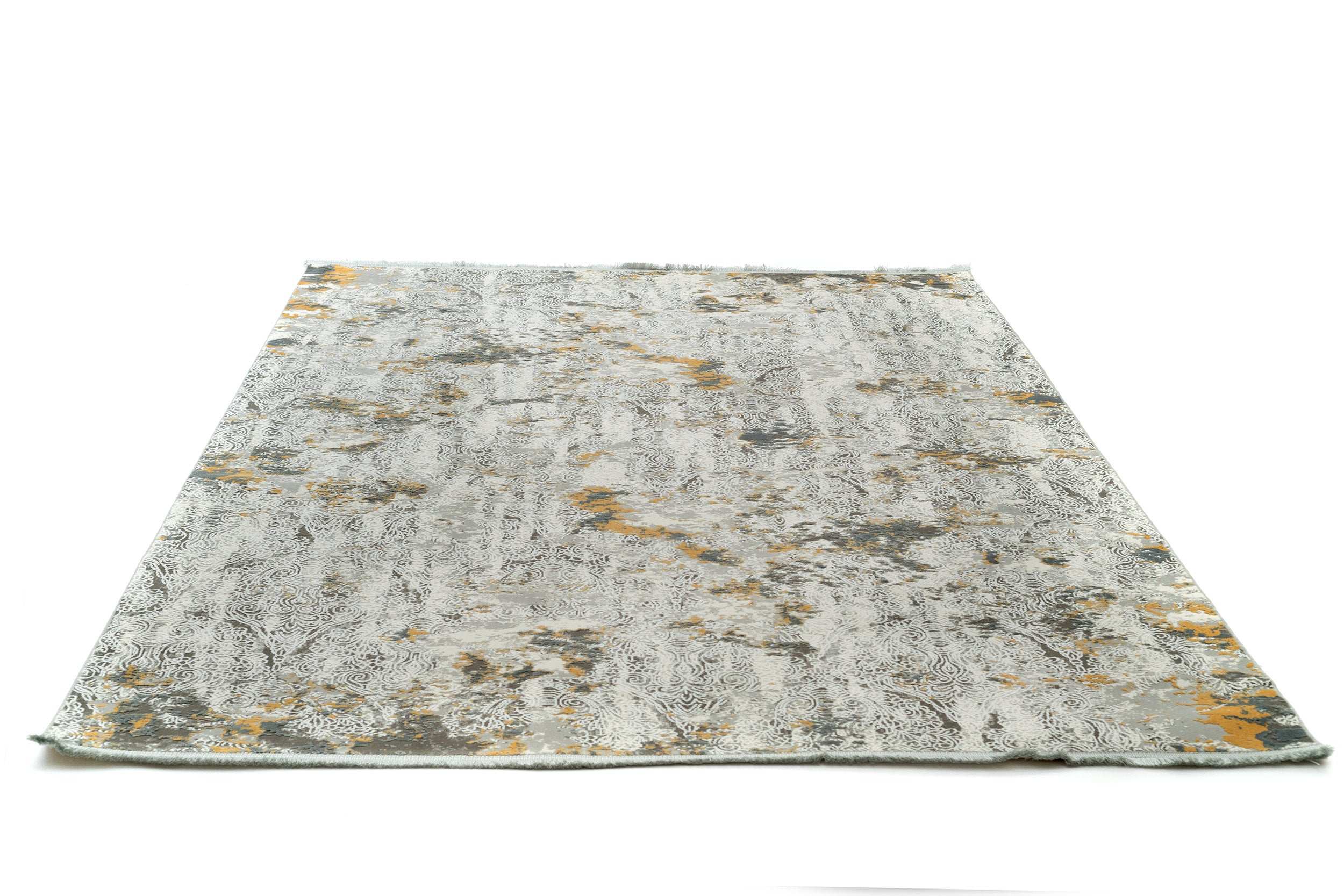 PREMIUM Floral Bedroom Rug Grey/Yellow Acrylic/Bamboo Rectangular Adonis 1911D