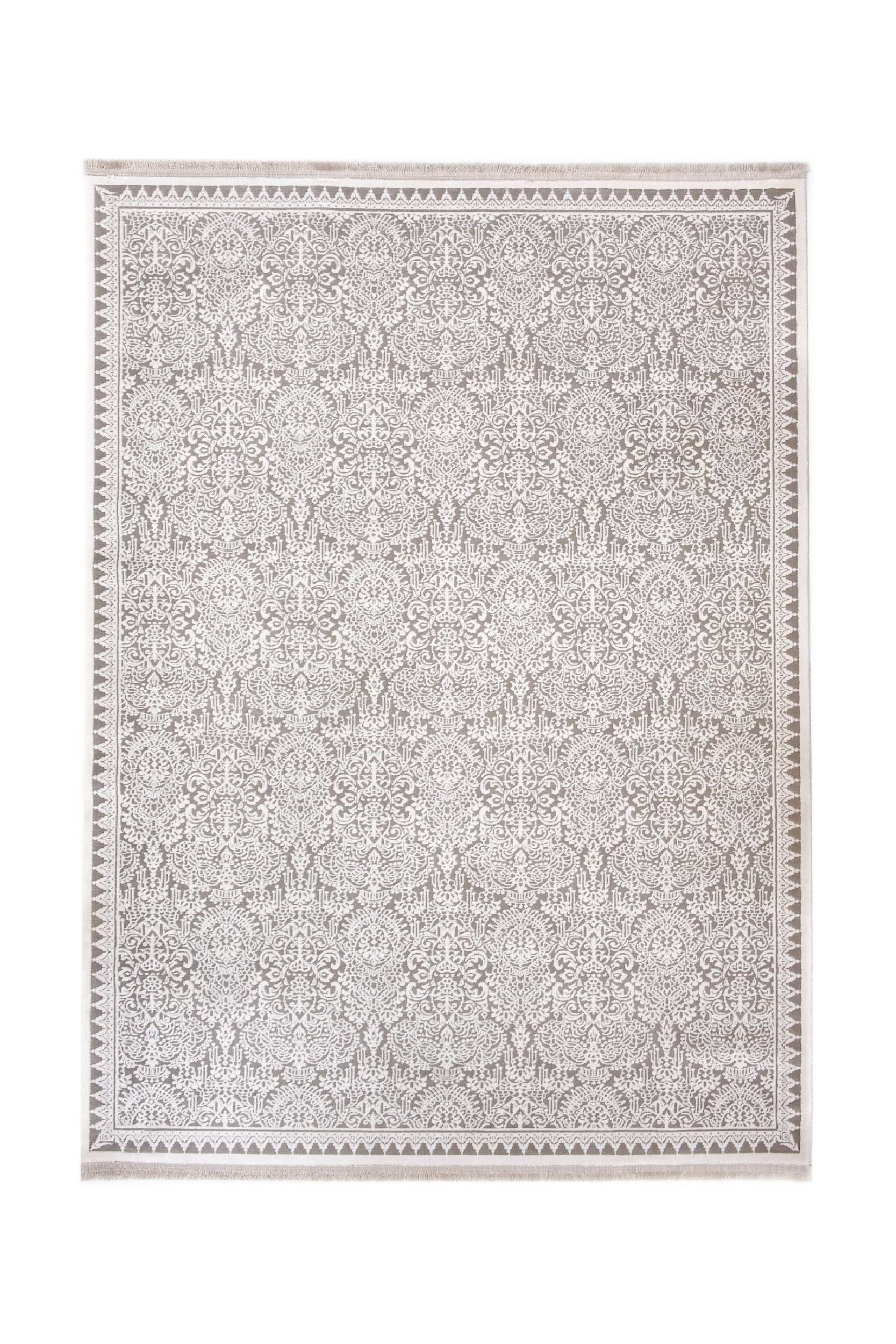 PREMIUM Modern Living Room Rug Grey/White Acrylic/Bamboo Rectangular Adonis 1928A