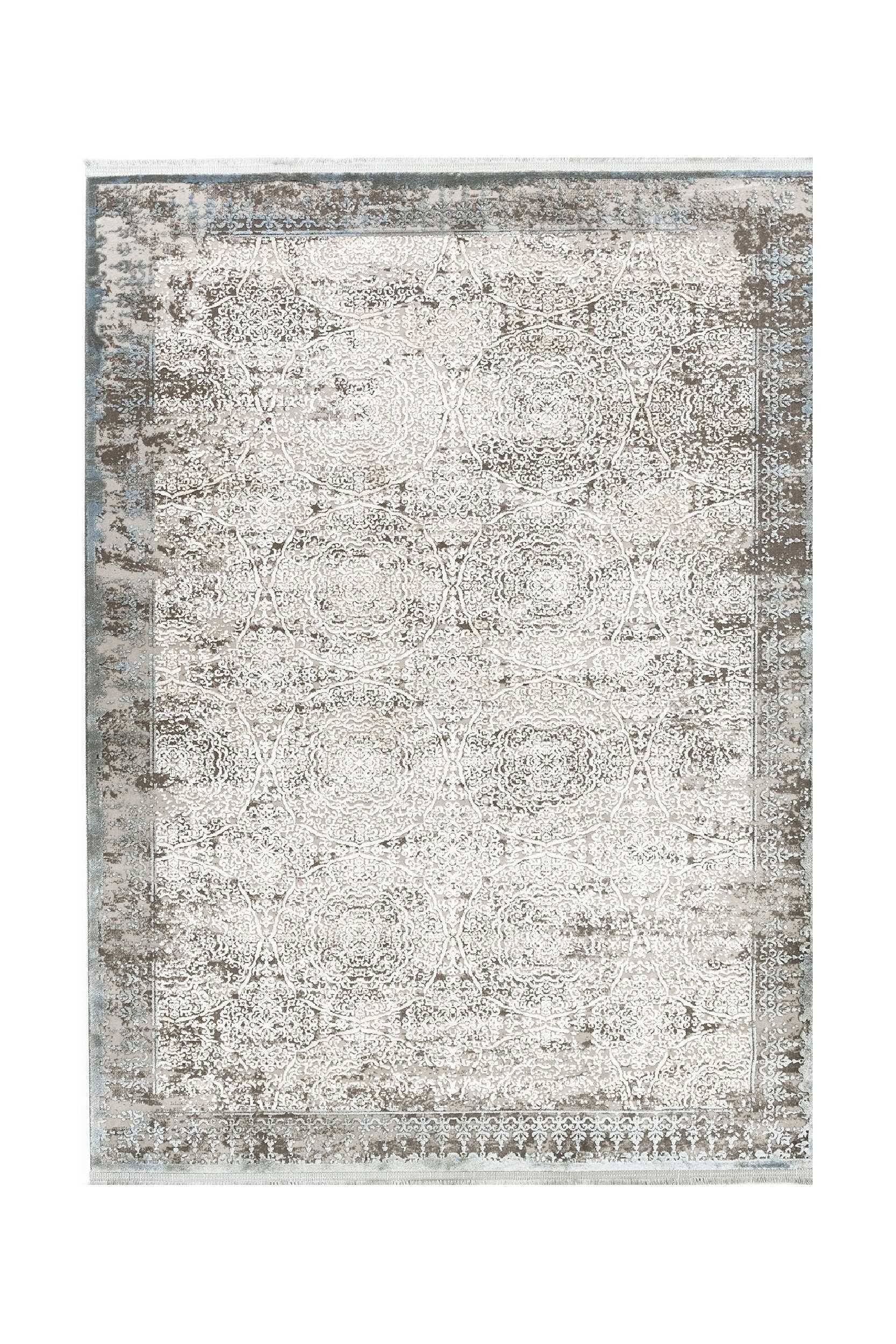 PREMIUM Abstract/Modern Living Cream/Blue Acrylic Rectangular Carpet Violet Collection 2613C