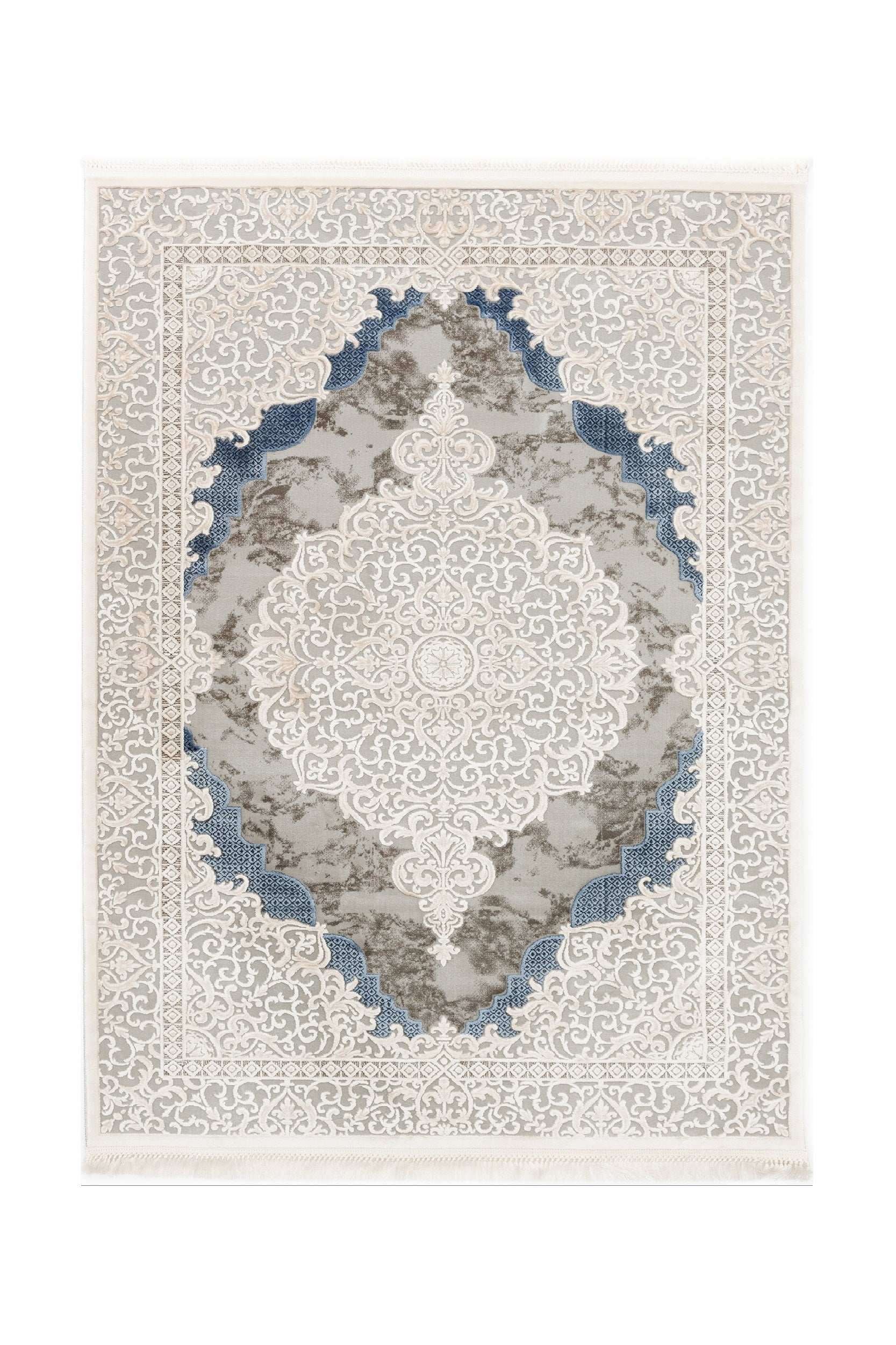 PREMIUM Modern/Floral Bedroom Rug Blue/Grey/Cream Acrylic Rectangular Purple 2614B