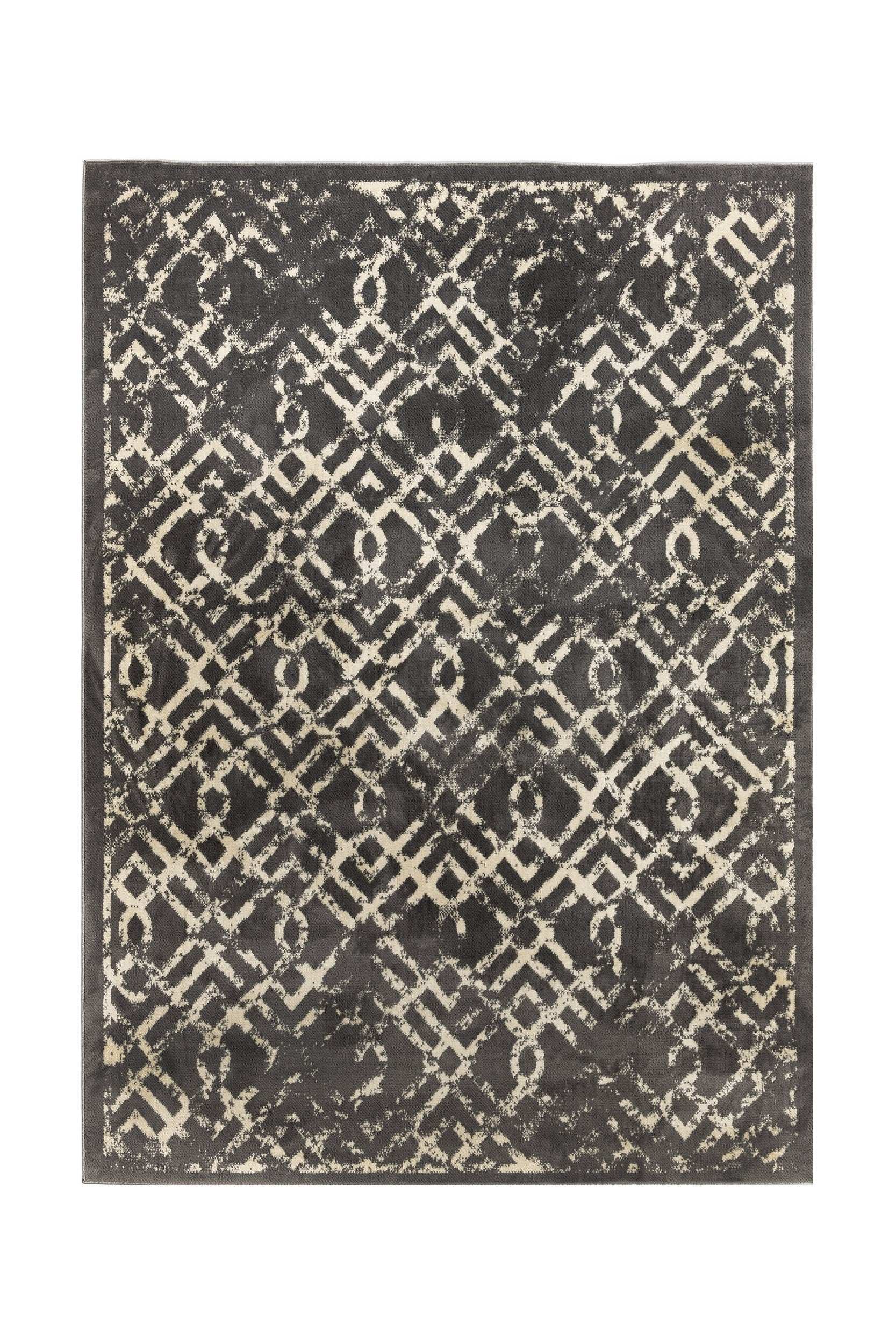 Modern Grey Polyester Rectangular Kitchen Rug Otantik 2618A