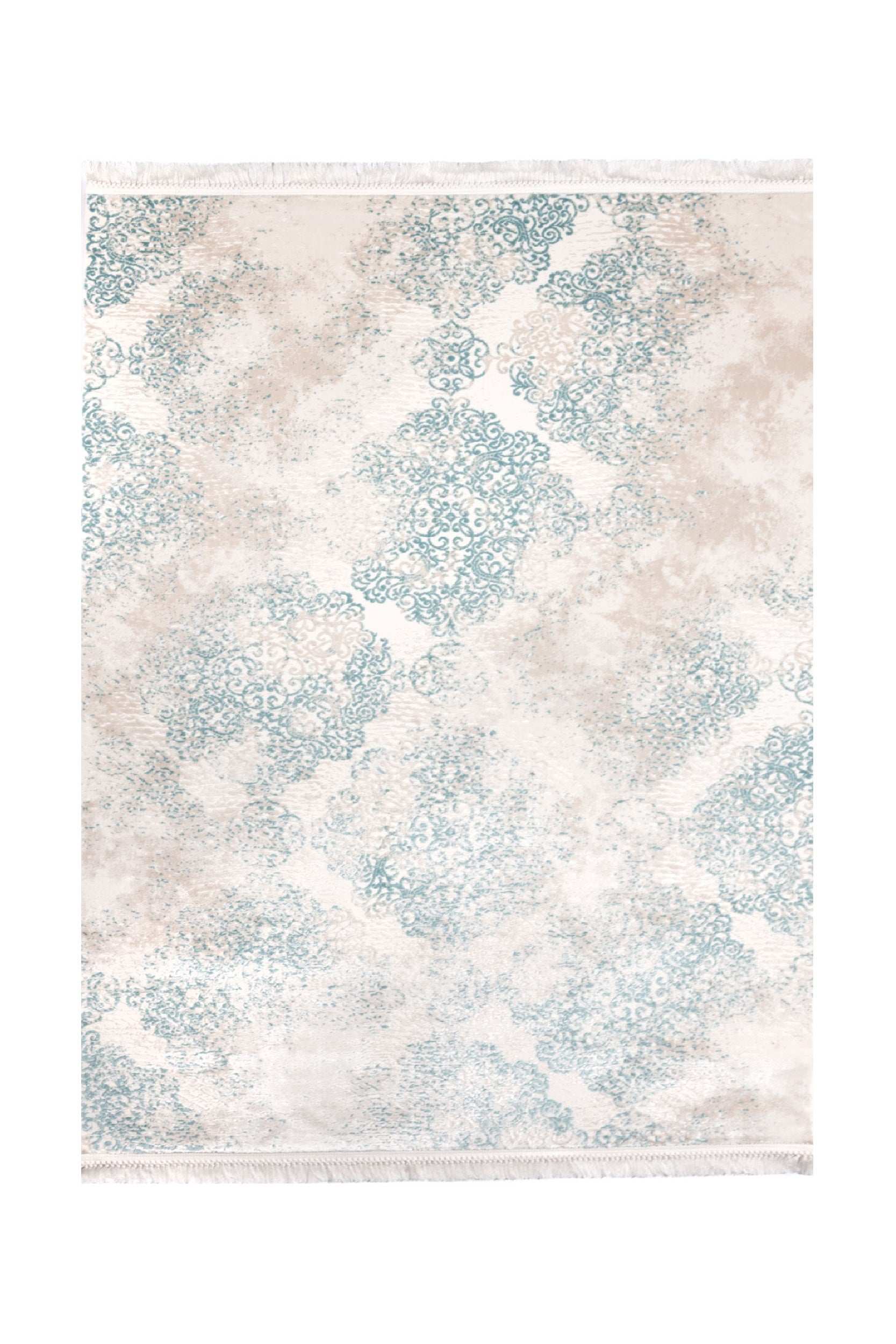 PREMIUM Abstract Living Cream/Turquoise Acrylic Carpet - Aysil 2820A