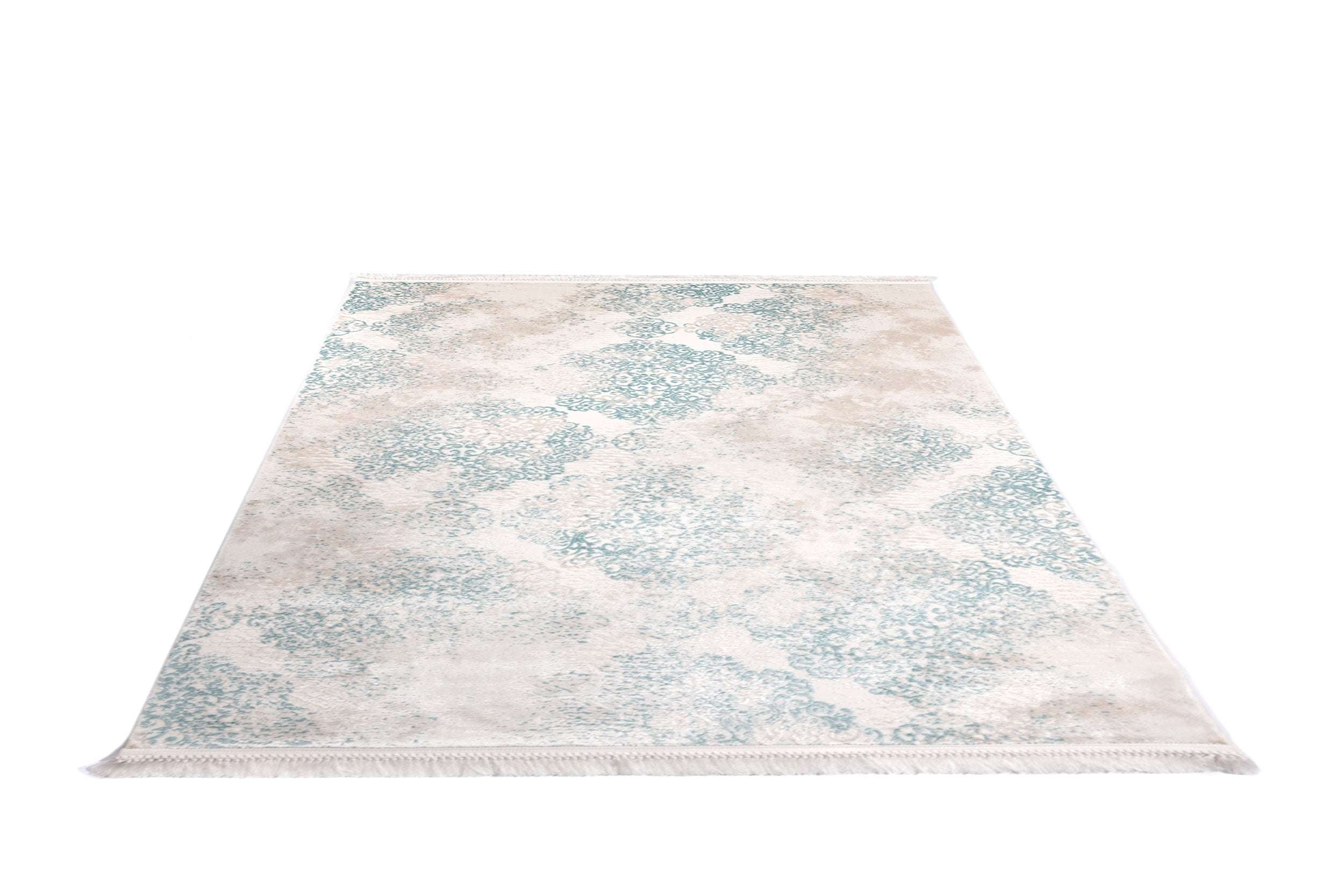 PREMIUM Abstract Living Cream/Turquoise Acrylic Carpet - Aysil 2820A
