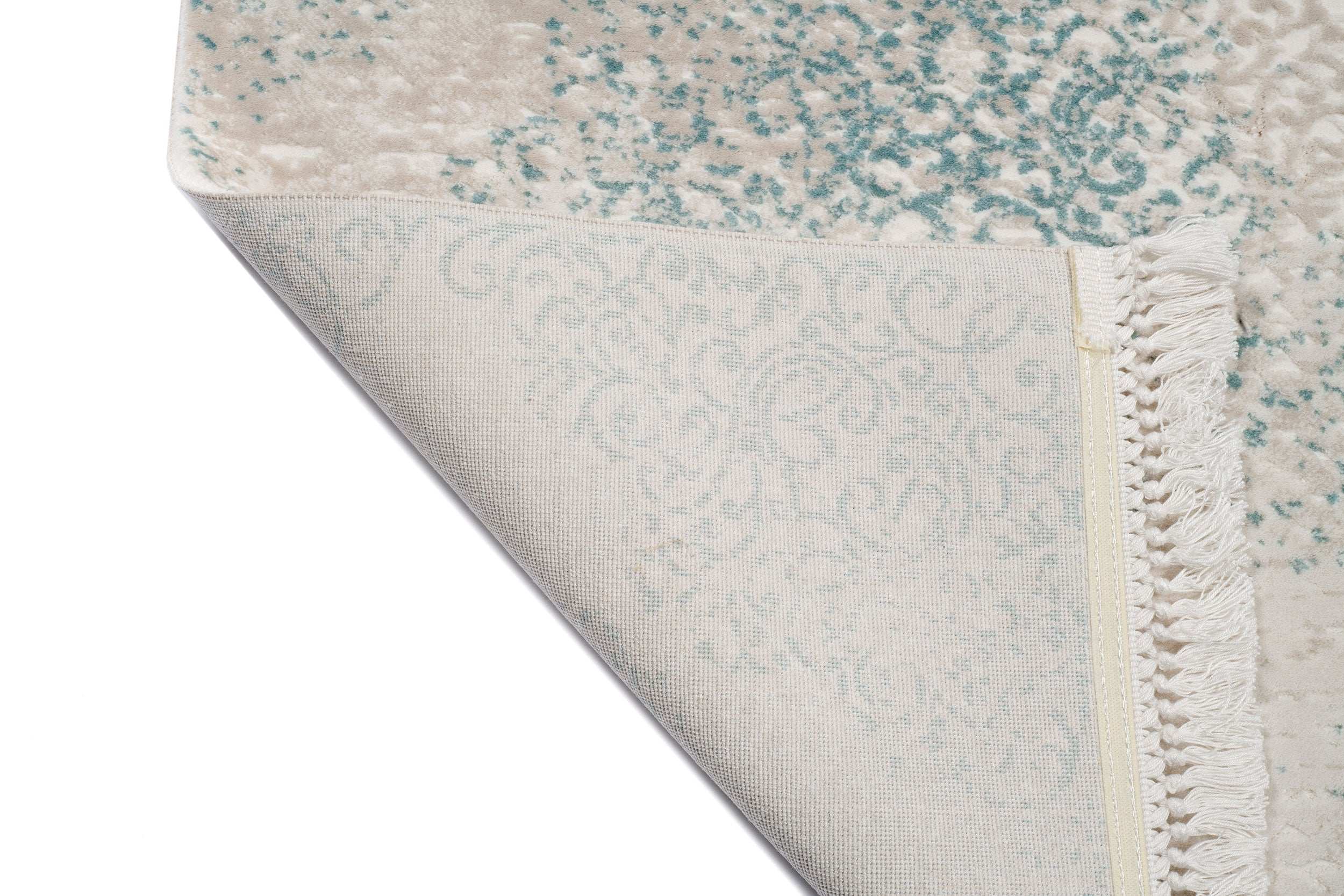 PREMIUM Abstract Living Cream/Turquoise Acrylic Carpet - Aysil 2820A