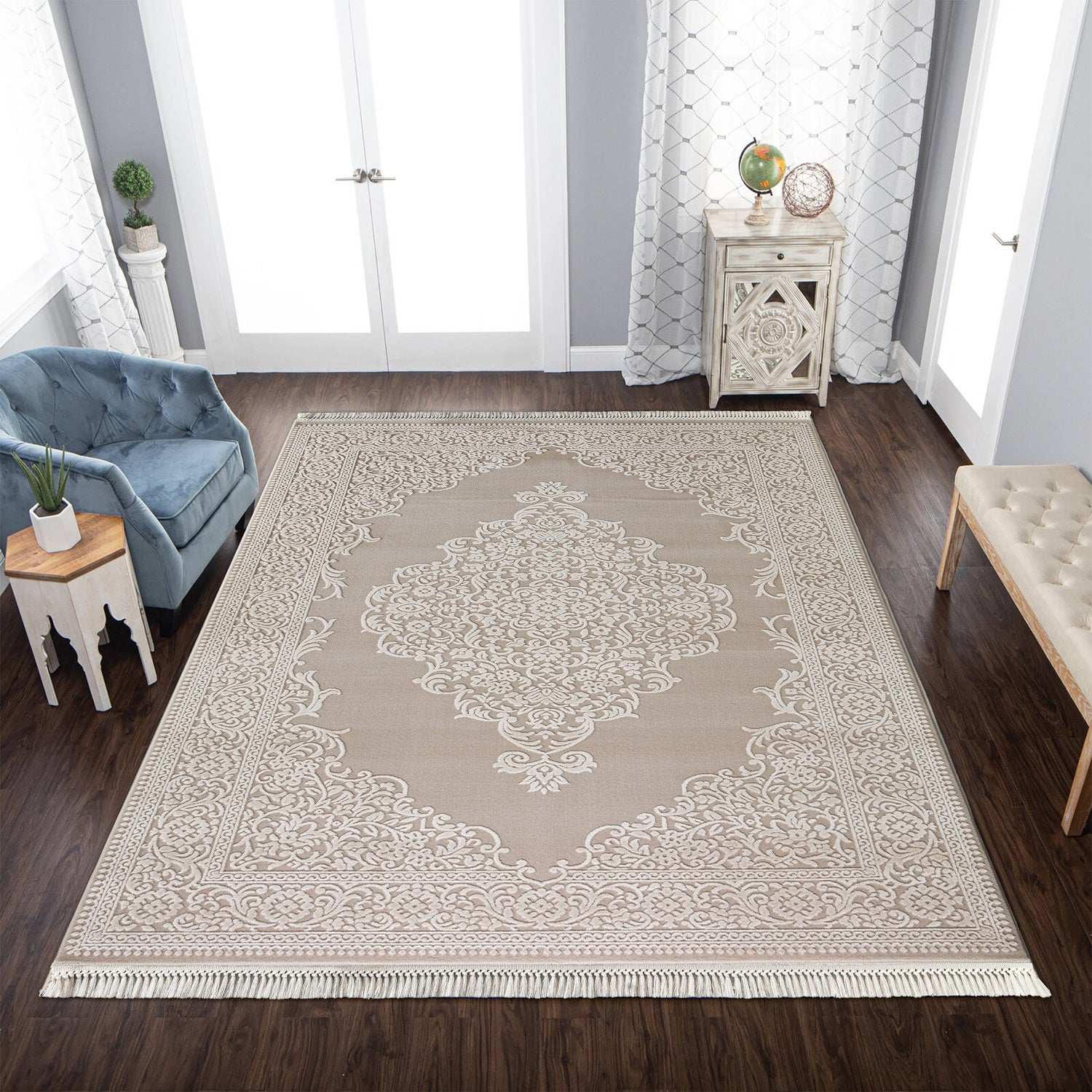PREMIUM Modern Living Cream/Beige Acrylic Rectangular Carpet - Aysil 1897B