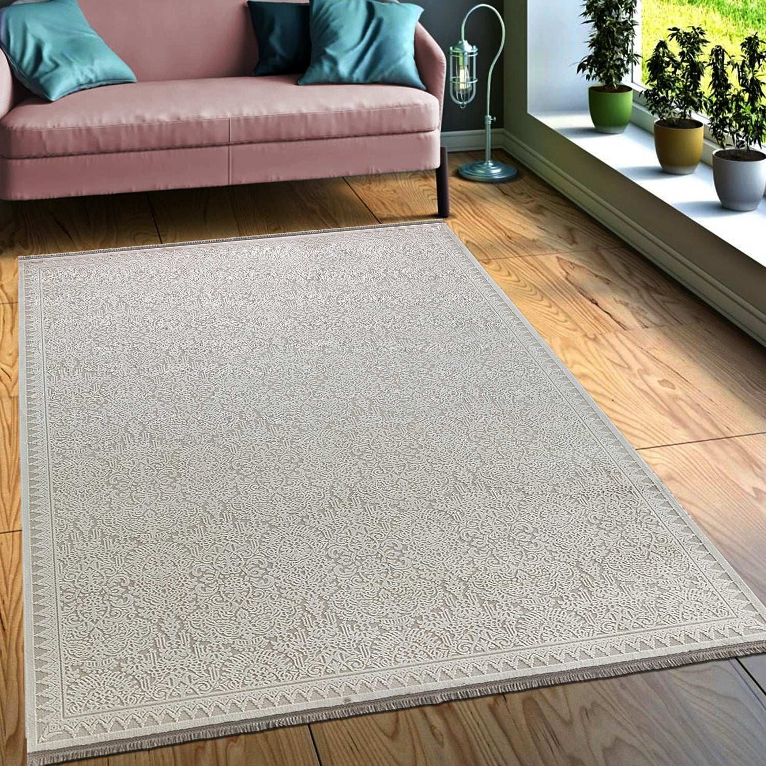 PREMIUM Bedroom Carpet Cream/White Acrylic/Bamboo Rectangular Adonis 1928A