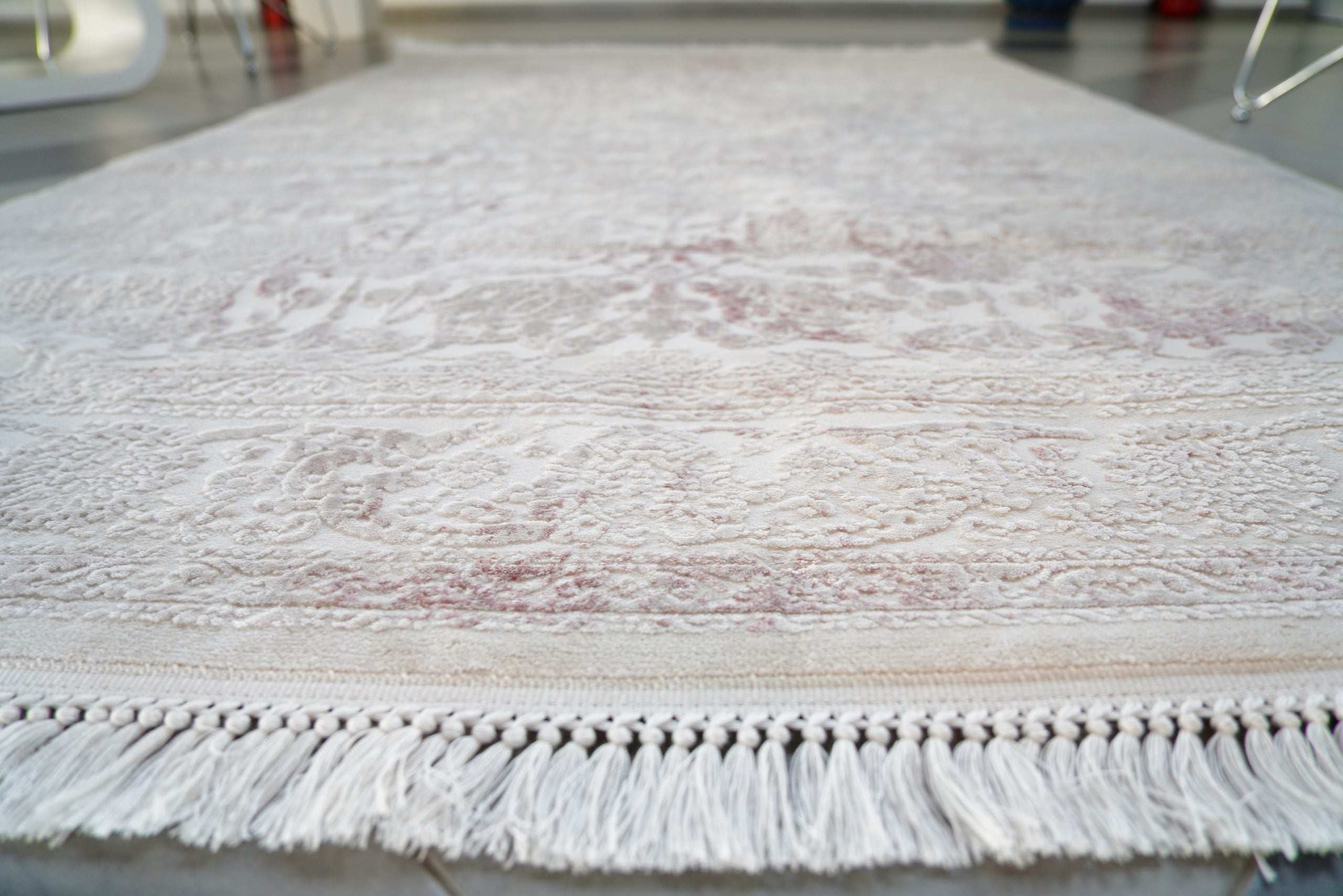 PREMIUM Abstract Living Cream/Pink Acrylic Carpet - Aysil 1584A