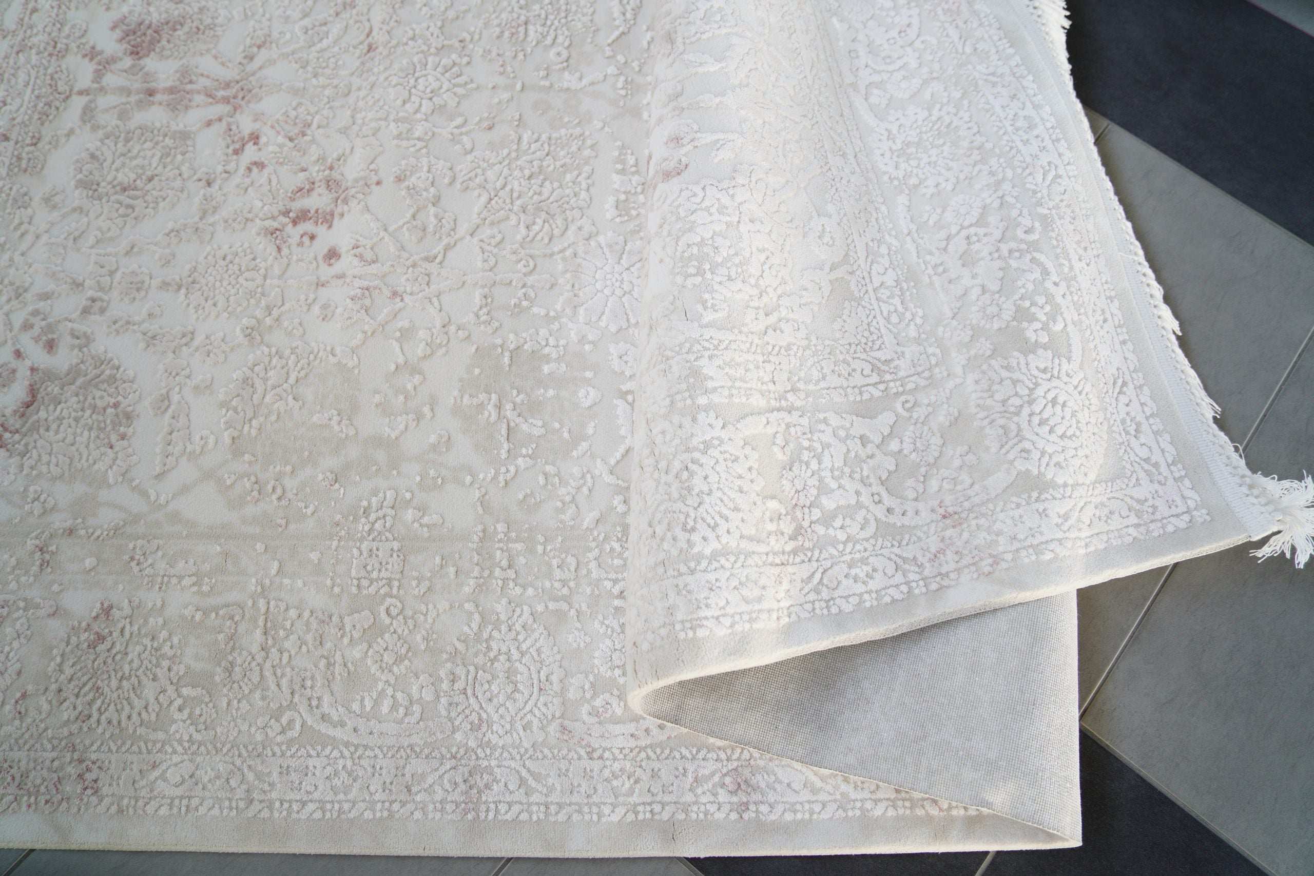 PREMIUM Abstract Living Cream/Pink Acrylic Carpet - Aysil 1584A