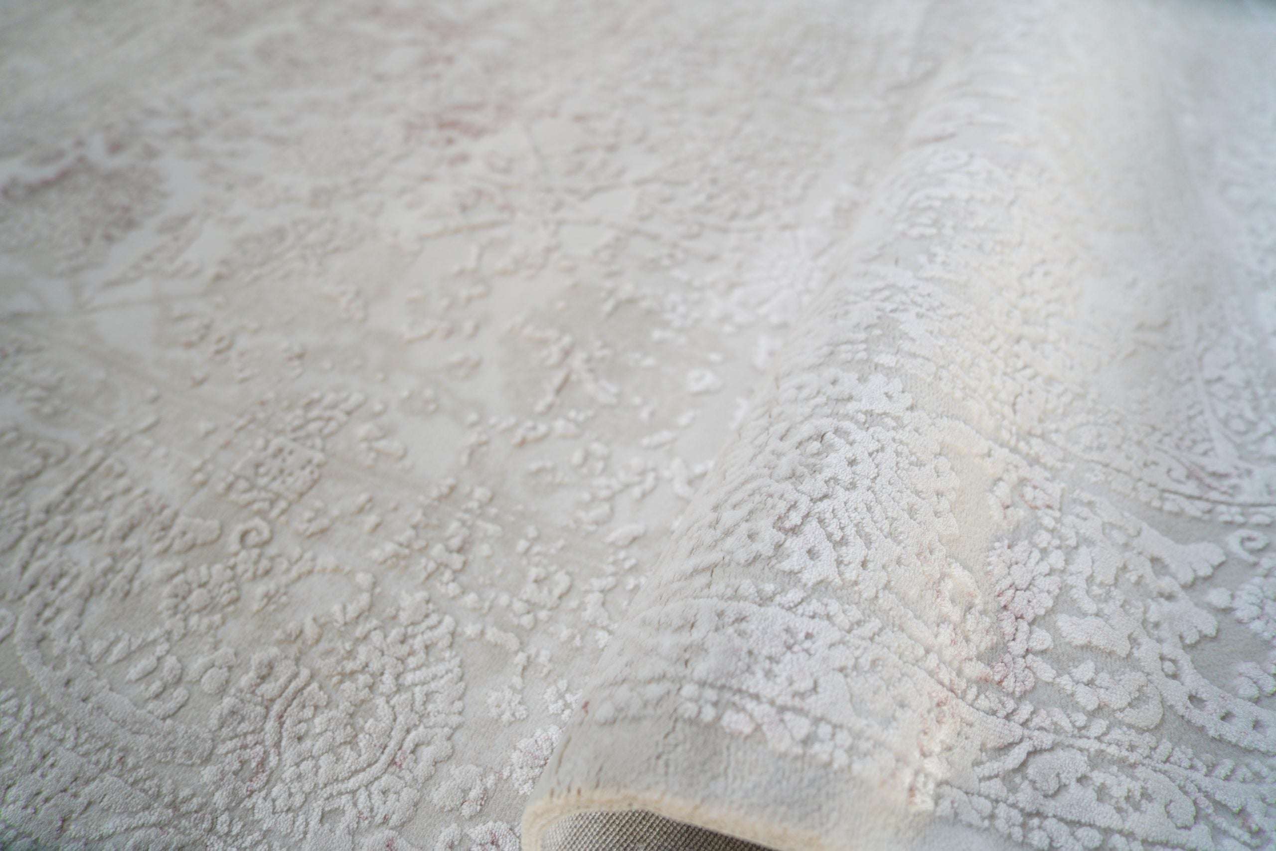 PREMIUM Abstract Living Cream/Pink Acrylic Carpet - Aysil 1584A