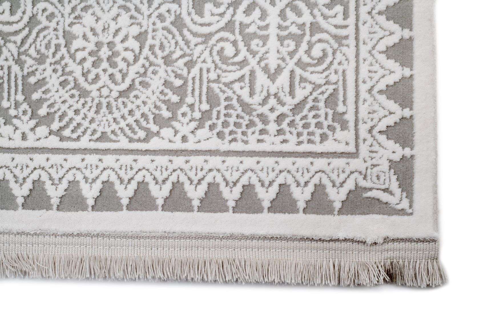 PREMIUM Modern Living Room Rug Grey/White Acrylic/Bamboo Rectangular Adonis 1928A