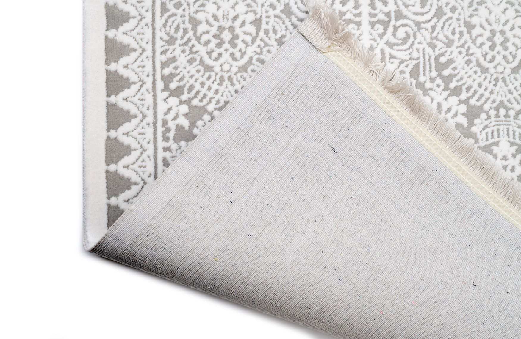 PREMIUM Modern Living Room Rug Grey/White Acrylic/Bamboo Rectangular Adonis 1928A