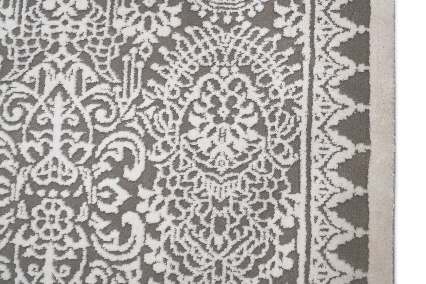 PREMIUM Modern Living Room Rug Grey/White Acrylic/Bamboo Rectangular Adonis 1928A