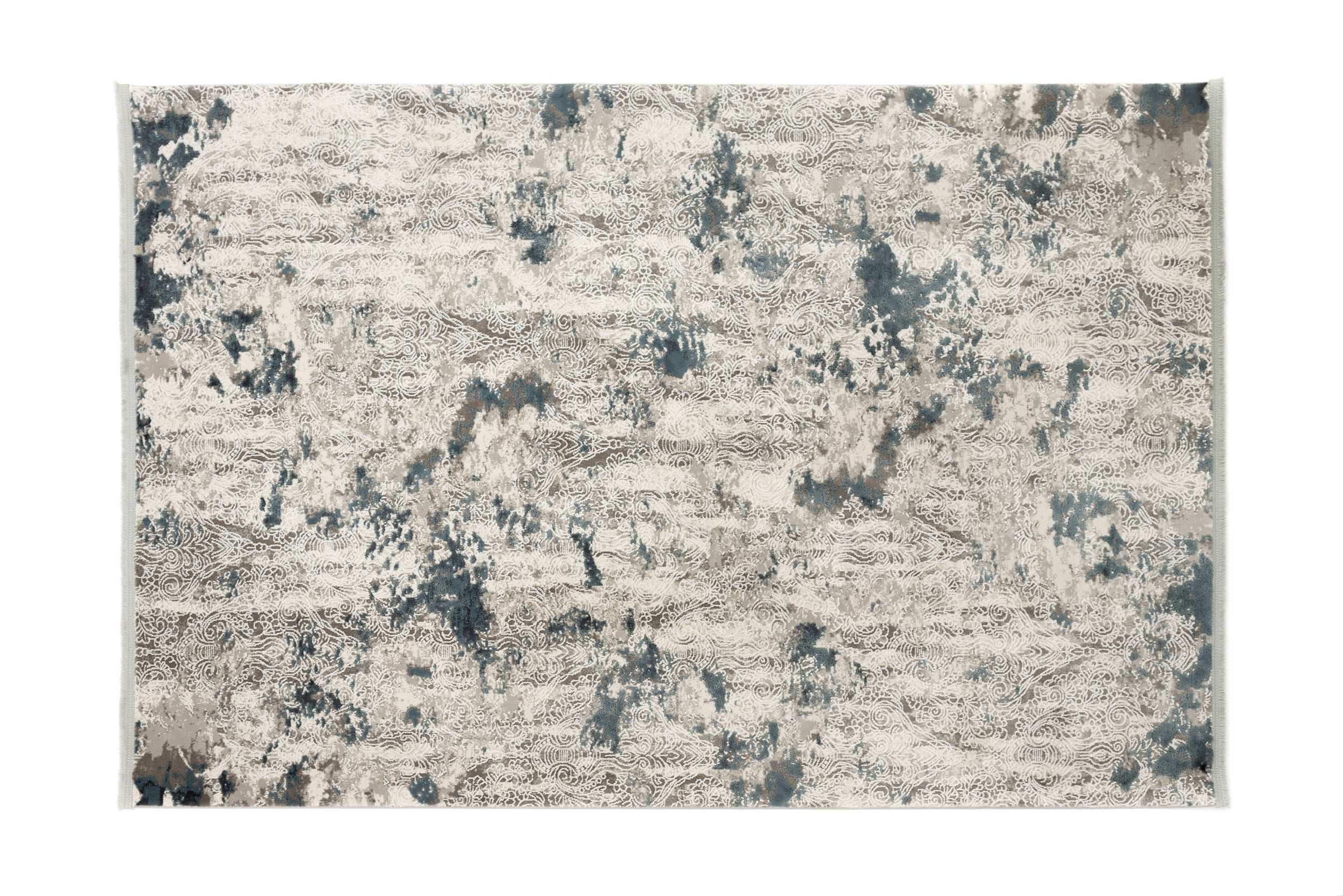 PREMIUM Abstract Living Grey/Turquoise Acrylic/Bamboo Rectangular Rug Adonis 1911B