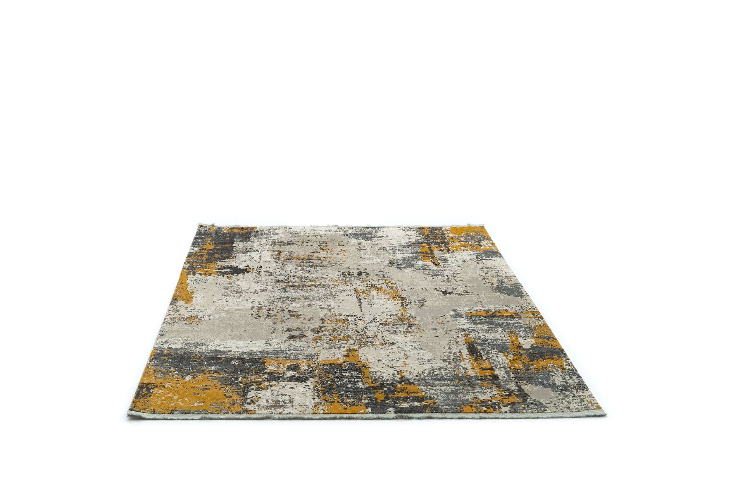 PREMIUM Modern/Abstract Living Room Yellow/Grey Acrylic/Bamboo Rectangular Rug Adonis 2684A