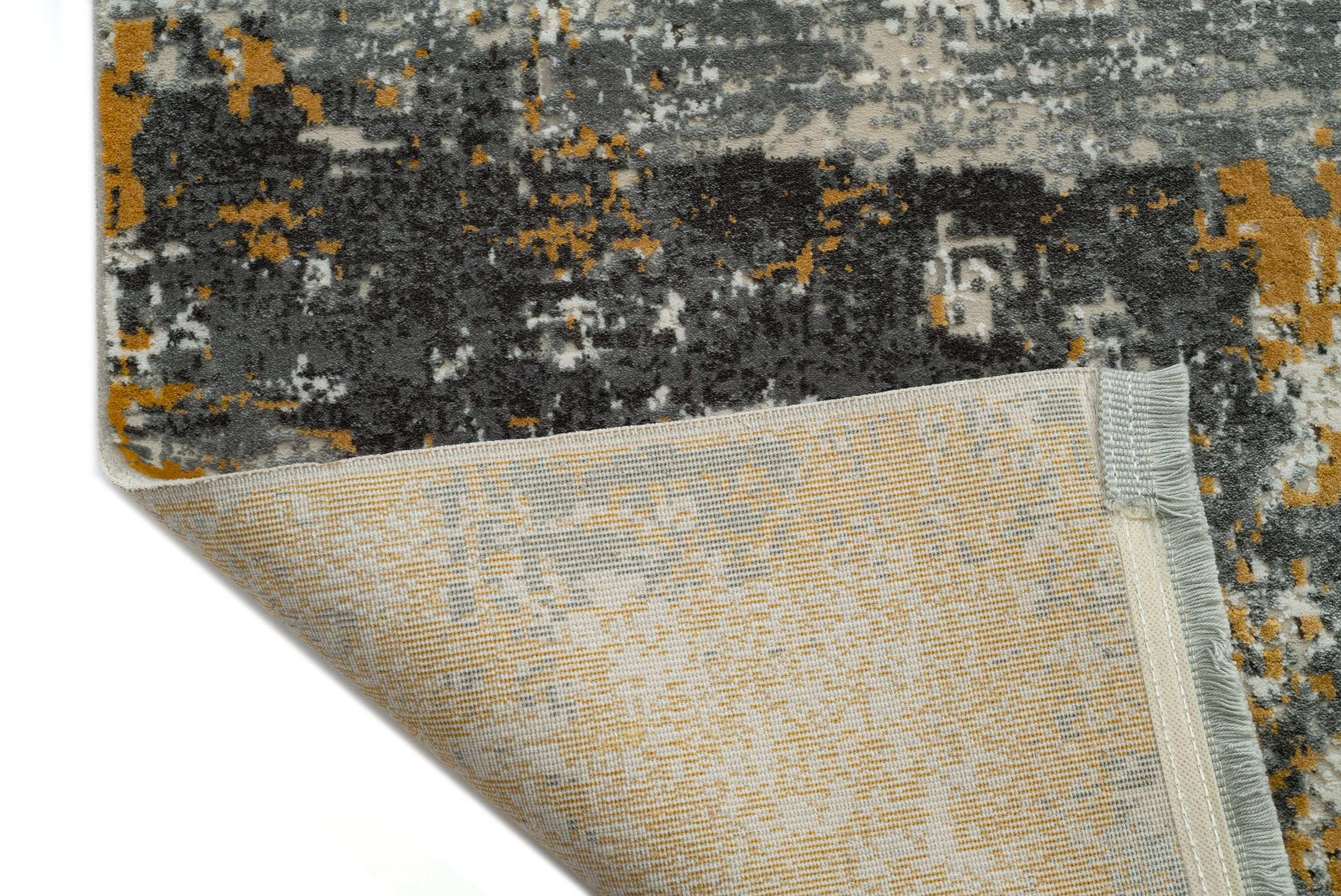 PREMIUM Modern/Abstract Living Room Yellow/Grey Acrylic/Bamboo Rectangular Rug Adonis 2684A