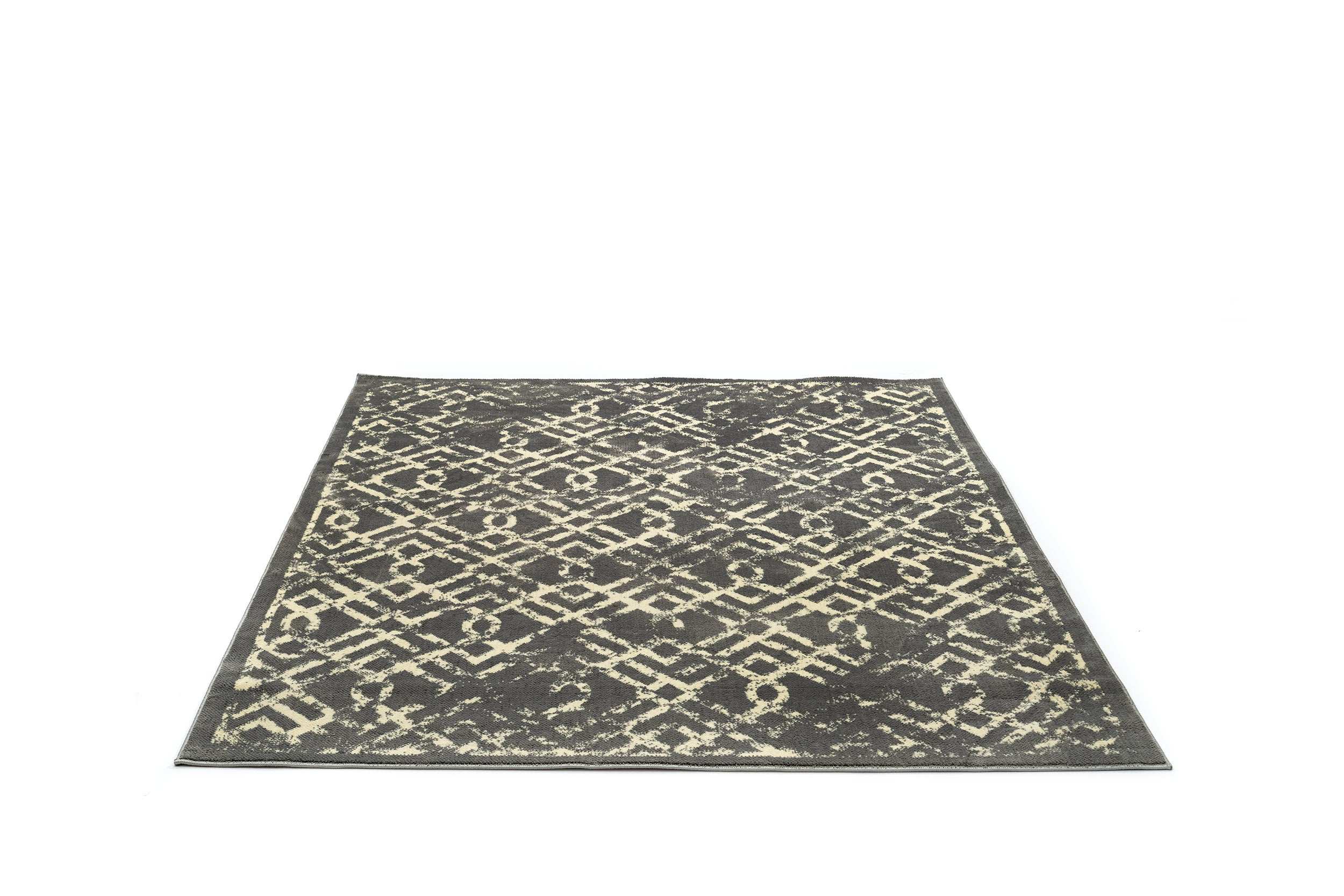 Modern Grey Polyester Rectangular Kitchen Rug Otantik 2618A
