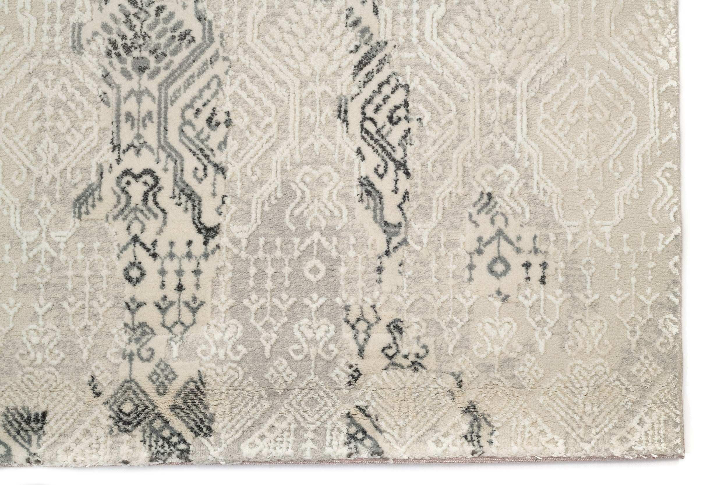 Modern Living Room Carpet Grey/Cream Polyester/Polypropylene SilaLux 2927A fringes