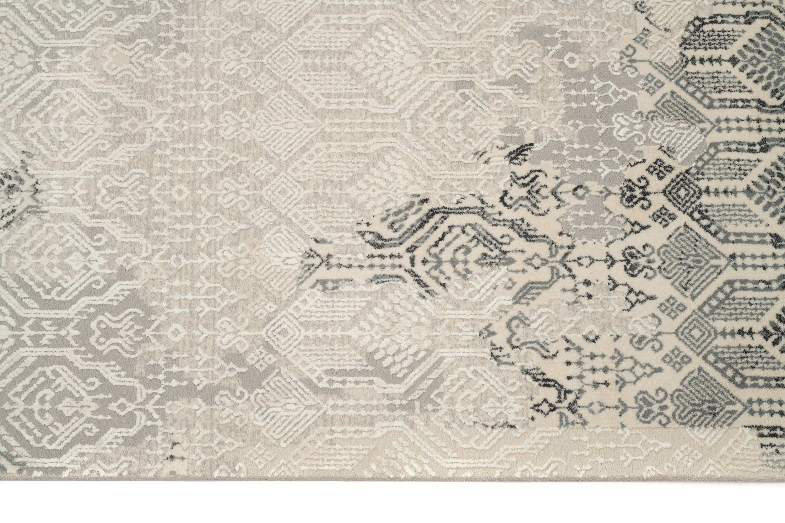 Modern Living Room Carpet Grey/Cream Polyester/Polypropylene SilaLux 2927A fringes