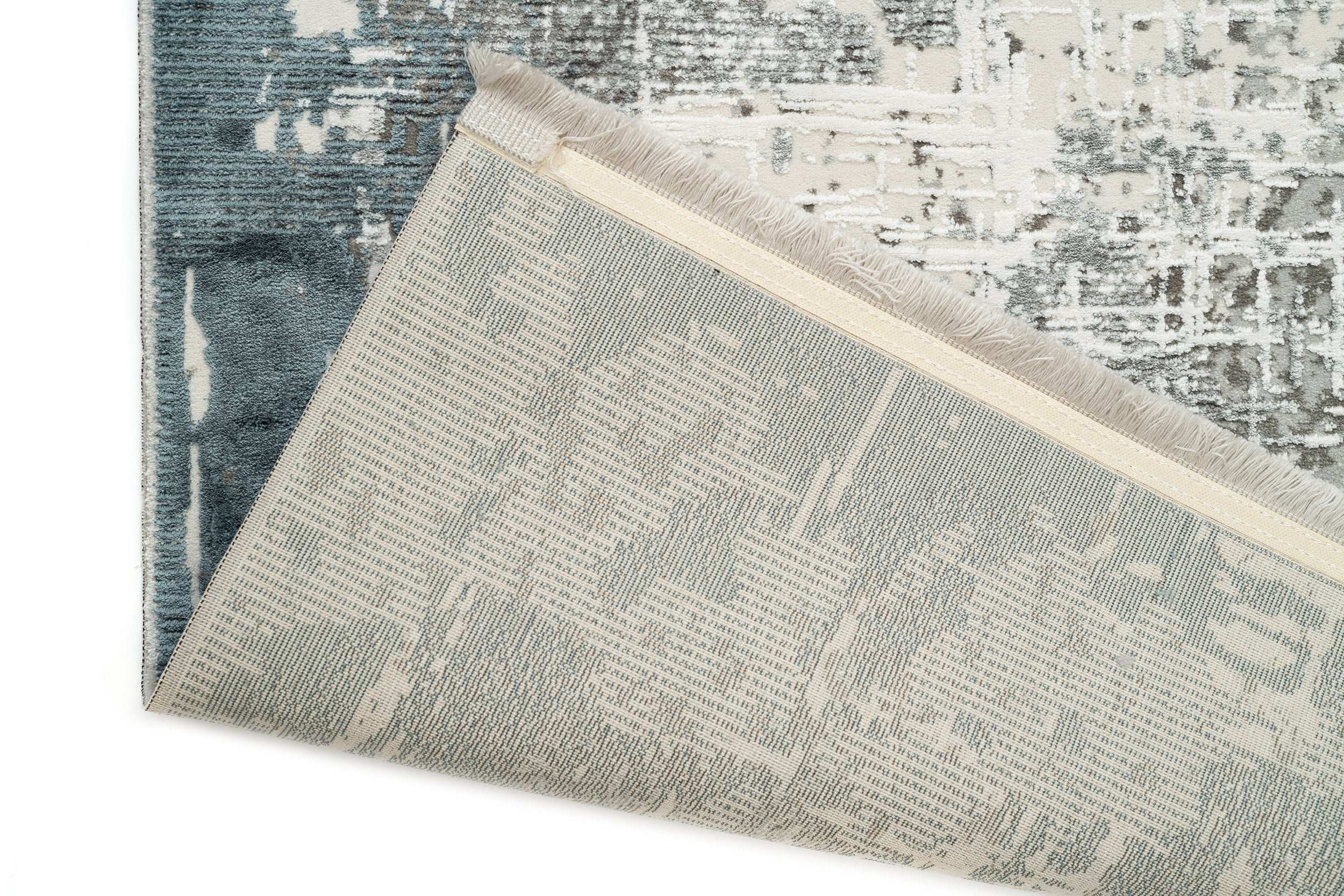 PREMIUM Minimalist Living Room Carpet Grey/Turquoise Acrylic/Bamboo Rectangular Adonis 1738D