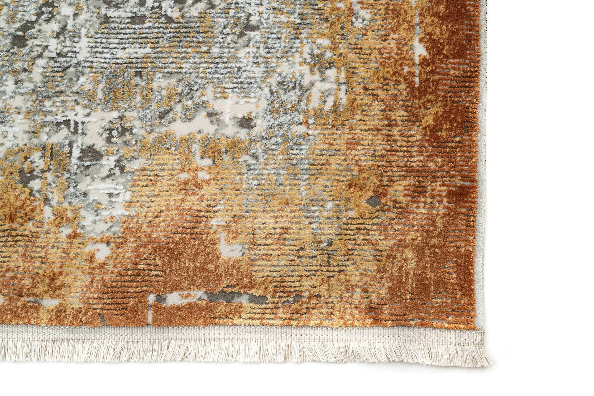 PREMIUM Modern/Abstract Living Room Rug Grey/Copper Acrylic/Bamboo Rectangular Adonis 1738D