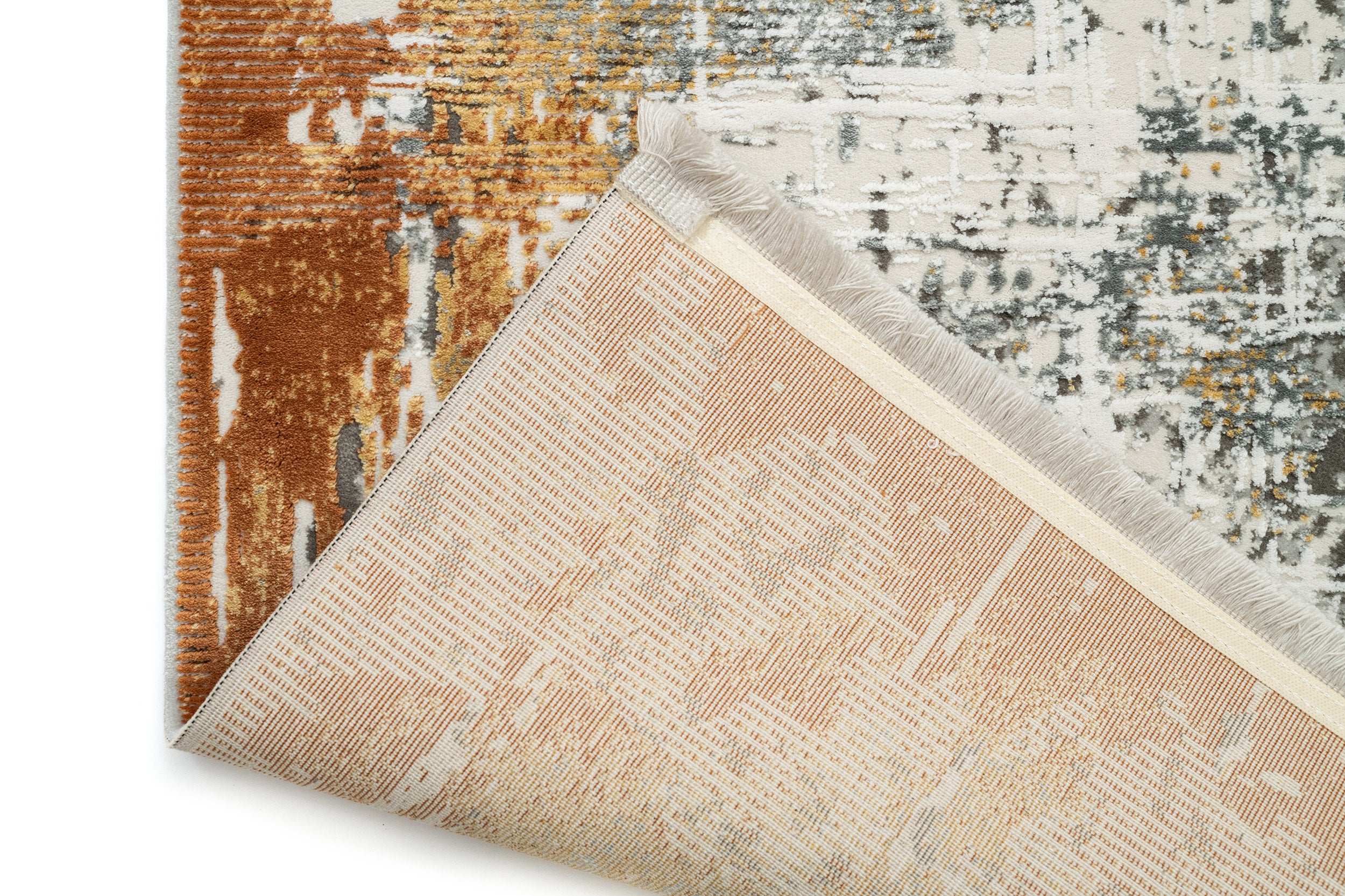 PREMIUM Modern/Abstract Living Room Rug Grey/Copper Acrylic/Bamboo Rectangular Adonis 1738D