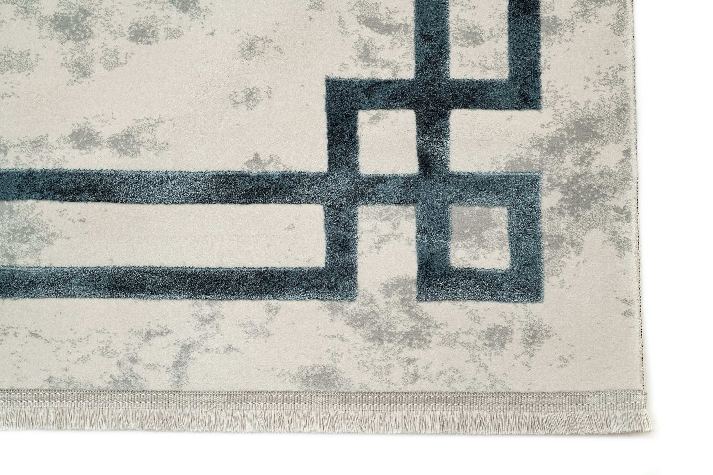 PREMIUM Minimalist/Modern Living Cream/Turquoise Acrylic/Bamboo Carpet Adonis 2596A