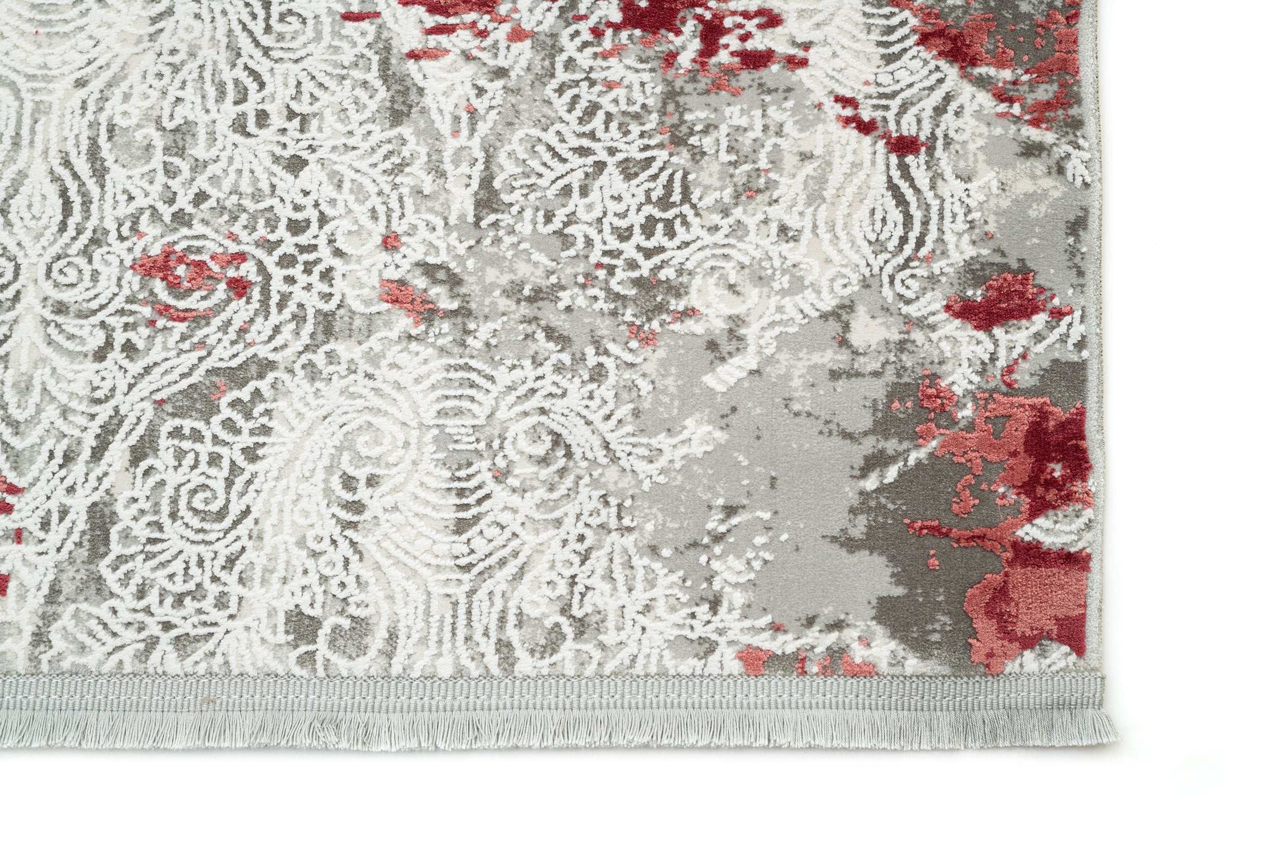 PREMIUM Modern Living Room Rug Grey/Burgundy Acrylic/Bamboo Rectangular Adonis 1911E