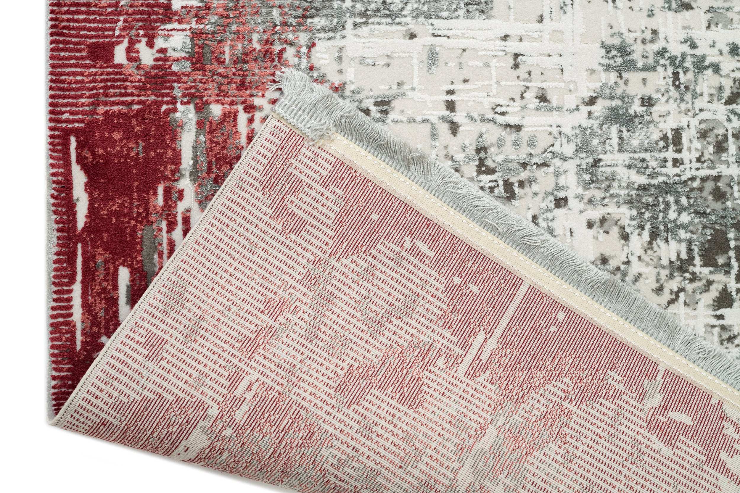 PREMIUM Modern Bedroom Rug Grey/Burgundy Acrylic/Bamboo Rectangular Adonis 1738D