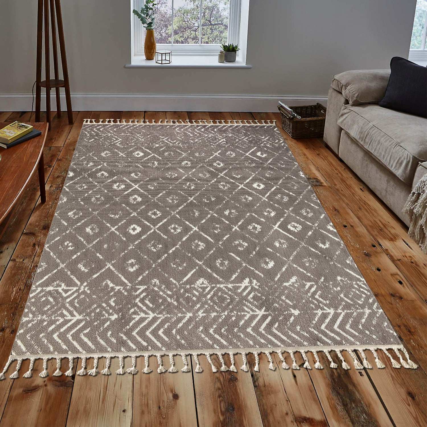 Vintage Living Room Rug Brown Polyester Rectangular Otantik 2593A