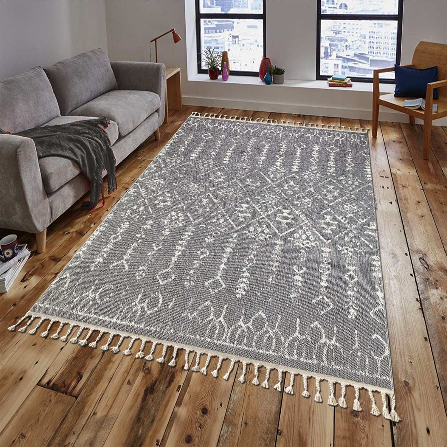 Modern Living Room Rug Grey Polyester Rectangular Otantik 2619A