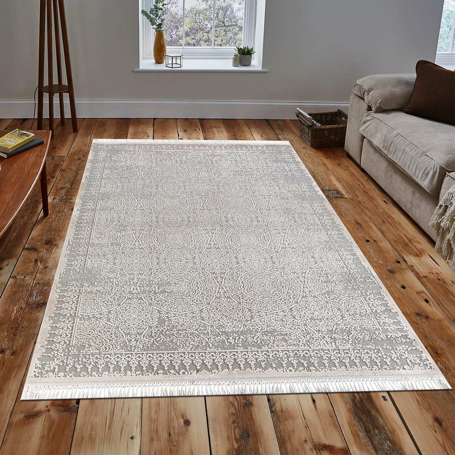 PREMIUM Modern Living Room/Hallway Grey/Beige Acrylic Rectangular Purple Carpet 2613B