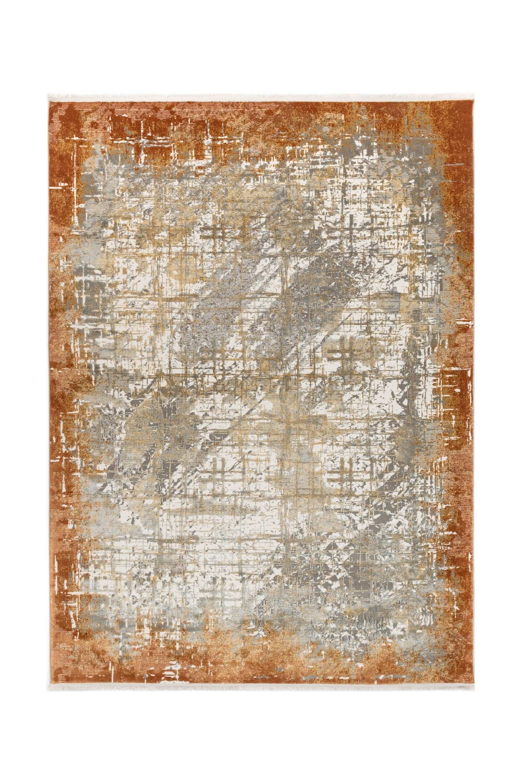 PREMIUM Modern/Abstract Living Room Rug Grey/Copper Acrylic/Bamboo Rectangular Adonis 1738D
